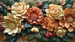 3d浮雕缤纷花卉