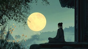 禅境秋夜极品意境插画