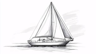 手绘黑白帆船