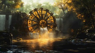 旋转的水车五彩斑斓