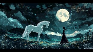 乘菊花青马的少女