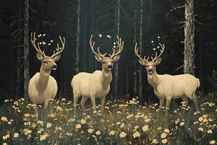 北欧森林麋鹿风景画