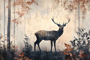北欧森林麋鹿风景画