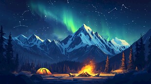 户外露营插画kv