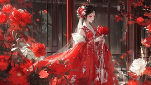 红衣少女设计古风