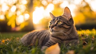 草坪上的狸花猫