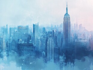 纽约插画水墨山水