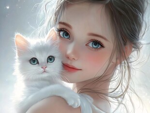 抱猫美女猫插画