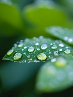 万年青树叶上雨珠