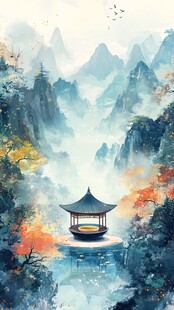 插画爱晚亭