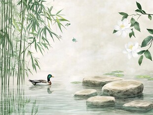 中式竹林背景墙