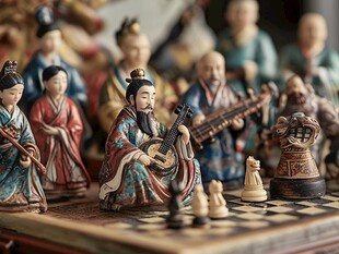 泥塑下棋