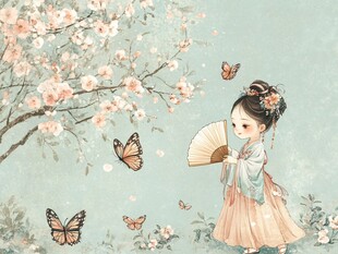 抓蝴蝶的小女孩插画