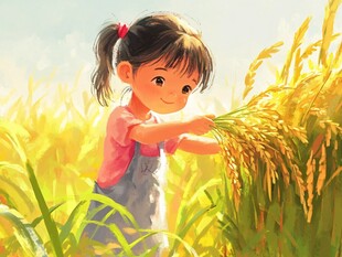 抱稻穗的女孩