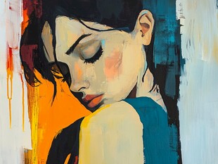 色彩抽象人物手绘挂画