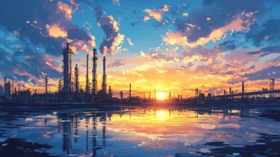 落日下的化工厂