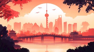 华东地区城市建筑插画