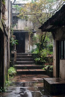 雨天庭院