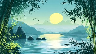 山水竹林插画