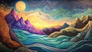 高端山水线包装插画