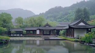 中式园林山庄园林酒店