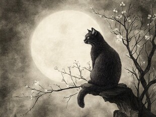 夜晚猫咪插画