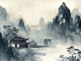 楼阁山水意境画