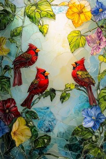 艺术画工艺玻璃花鸟