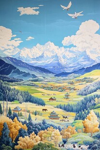 新疆禾木景区插画