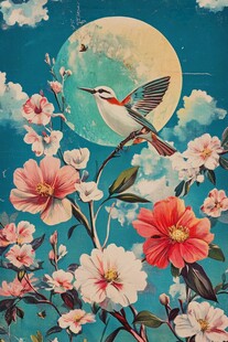 花好月圆花朵花卉飞鸟