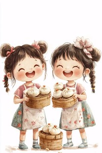 吃月饼的小女孩插画