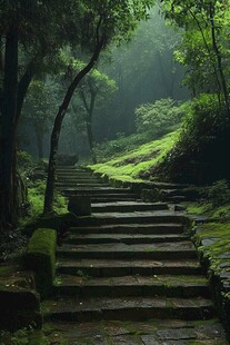 雨后石板路苔藓台阶