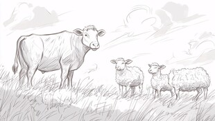 手绘牛羊插画