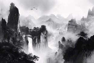 江南水乡墨韵禅意山峰