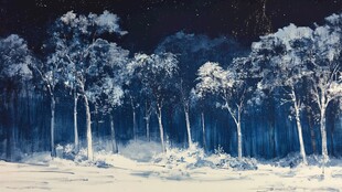 手绘雪夜风景无框画