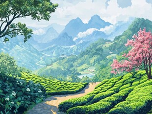 茶园风光插画