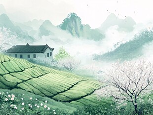 茶园风光插画