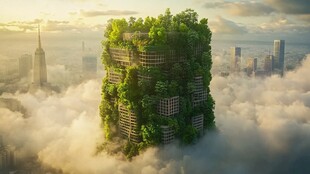 树丛茂密高楼直上云端