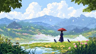 春之风影治愈系小插画