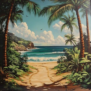 夏威夷海滩油画