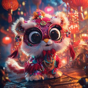 招财猫舞狮醒狮虎年