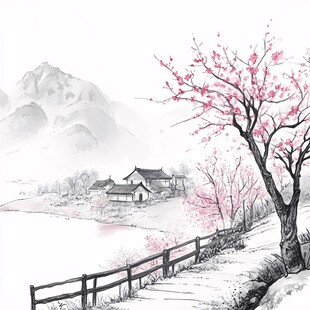 桃花源记古风山水插画