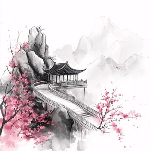 桃花源记古风山水插画