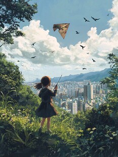 放风筝的小女孩儿