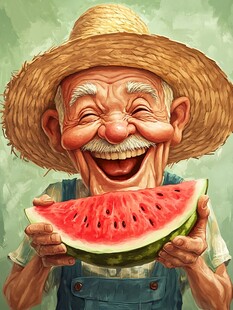 中年农夫抱西瓜头像