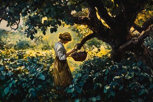 摘果实的陶瓷少女