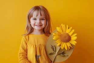 站在向日葵里的小女孩