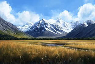 雪山河流湿地草壁纸