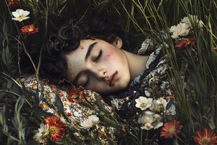 花丛里躺着的女孩