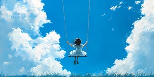 蓝天白云女孩插画